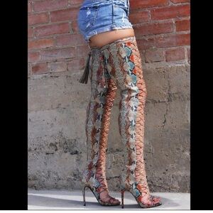 ❌❌SOLD❌❌Nelly Copper Snake High Heel Plus Size Friendly Lace Up Thigh High